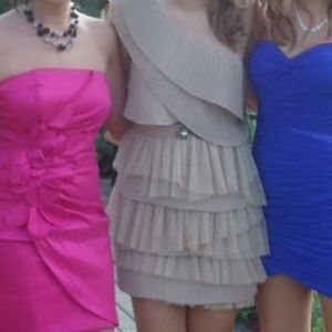 One shoulder bcbg Maxazria nude dress